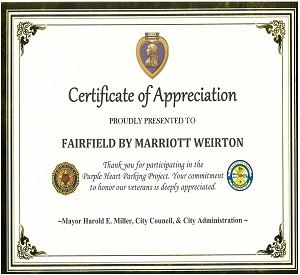Purple Heart Certificate Fairfield by Marriott 2024