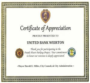 Purple Heart Certificate United Bank 2024