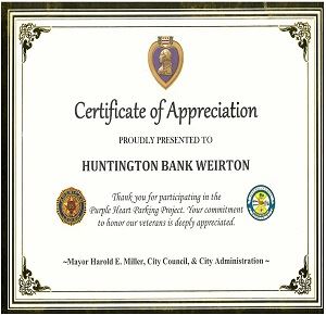 Purple Heart Certificate Huntington Bank