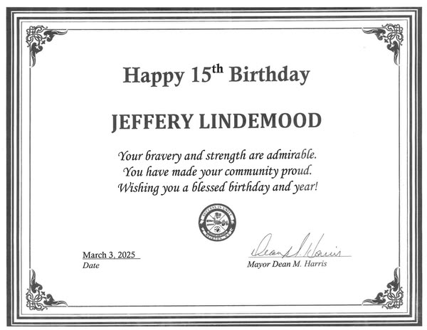 Jeffery Lindemood Cerificate