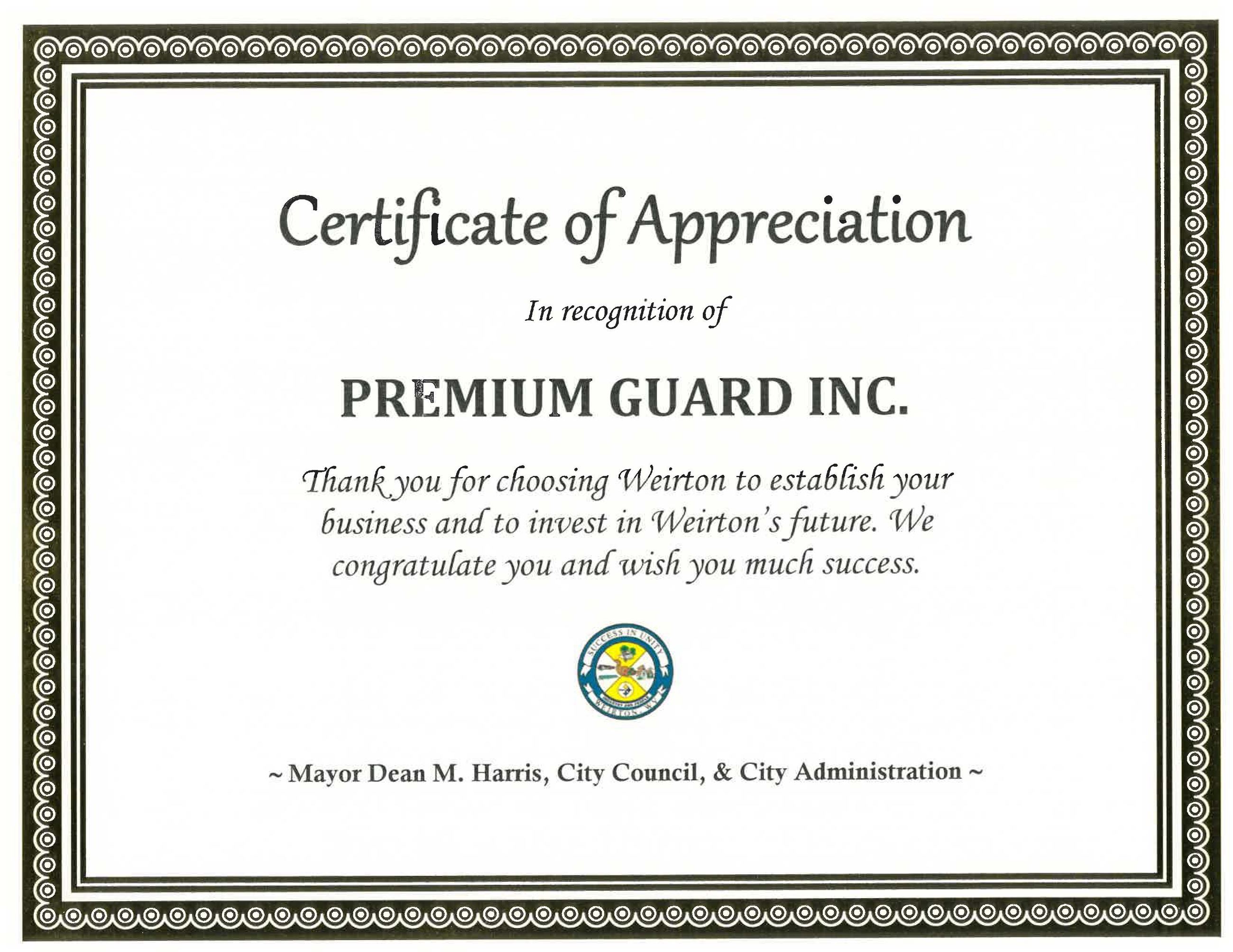 Premium Guard Certificate 2025